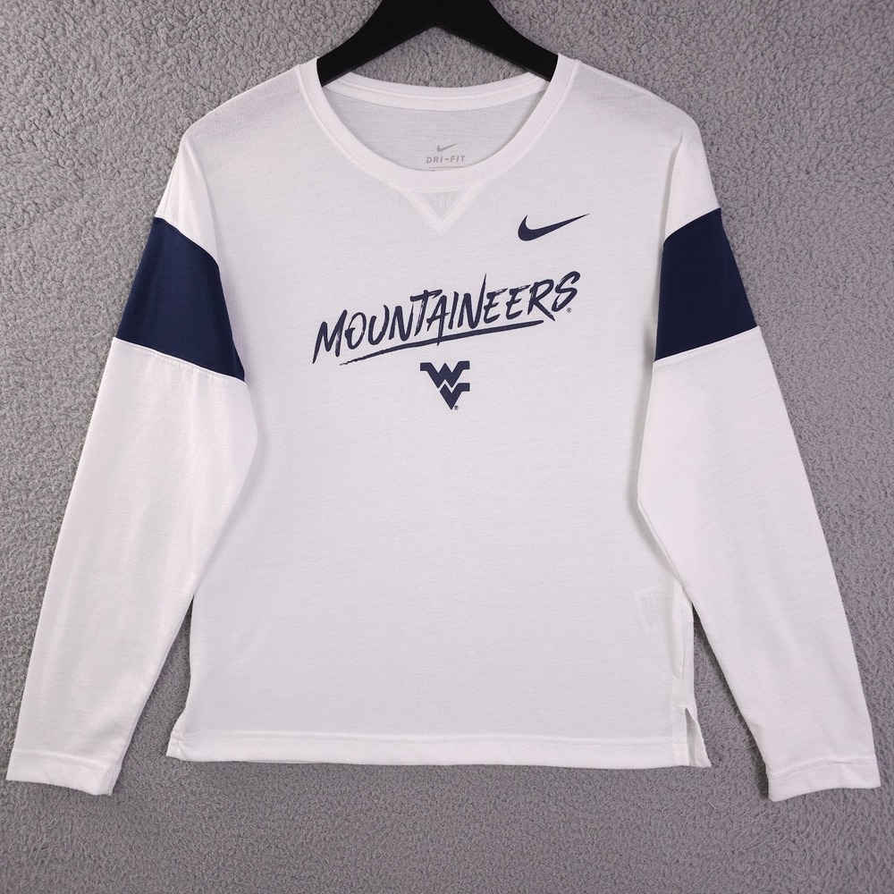 West Virginia Mountaineers Shirt Womens Small White Nike Dri Fit Long Sleeve Tee